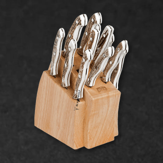 12 Piece Kitchen Cutlery Set with Wood Block, Elk - BladeWolf A2Z image 8