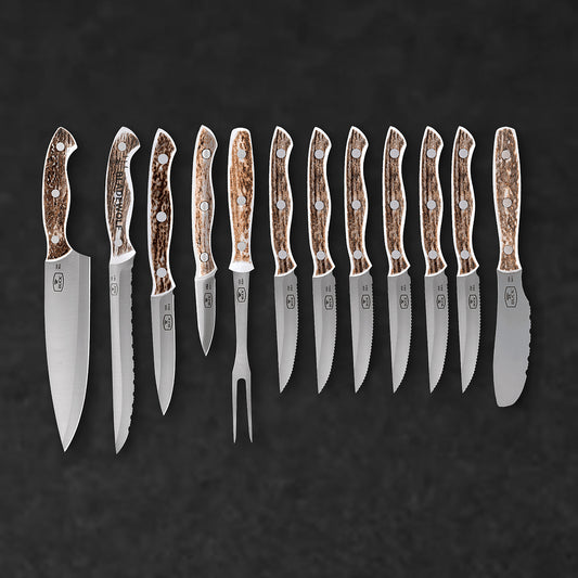 12 Piece Kitchen Cutlery Set with Wood Block, Elk - BladeWolf A2Z image 9