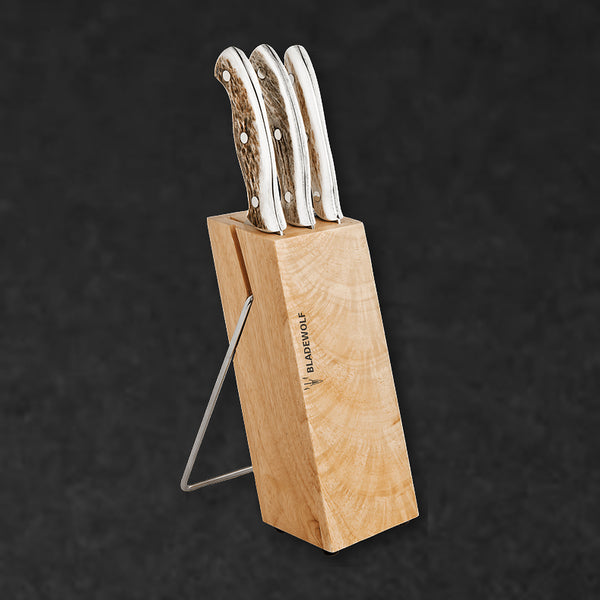 3 Piece Cutlery Set with Wood Block, Elk | Chef Kitchen Knife - BladeWolf A2Z image 1