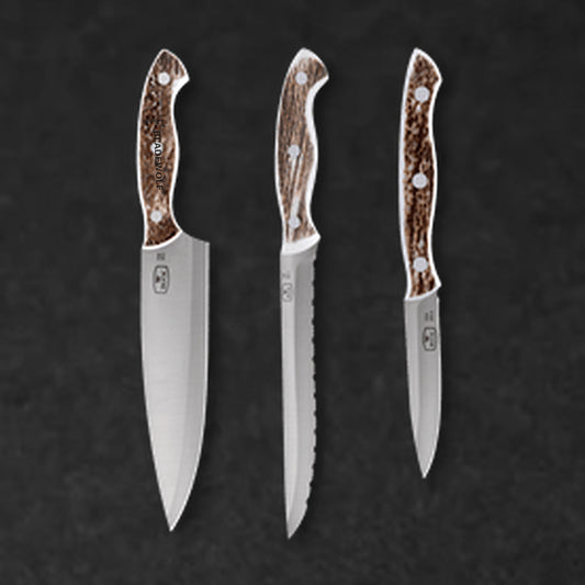 3 Piece Cutlery Set with Wood Block, Elk | Chef Kitchen Knife - BladeWolf A2Z image 2