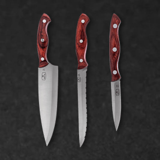 3 Piece Cutlery Set with Wood Block | Chef Kitchen Knife - BladeWolf A2Z image 7
