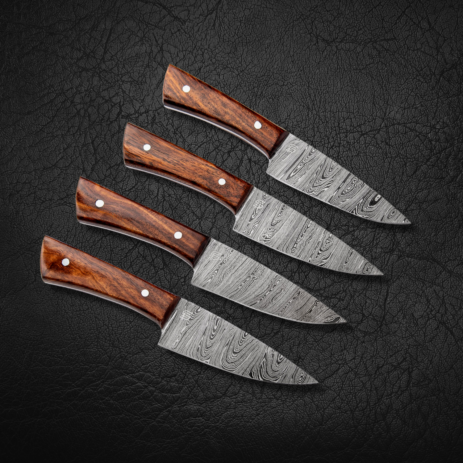 Cattleman Hand-Forged Damascus Steel Steak Knives - Set of 4 - BLEM