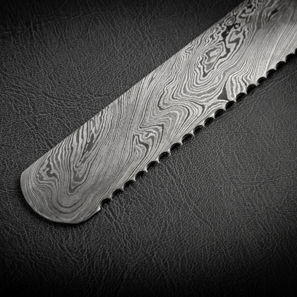 Cavallari Hand-Forged Damascus Steel 10" Serrated Bread Knife - Yellow/Black Handle - BLEM