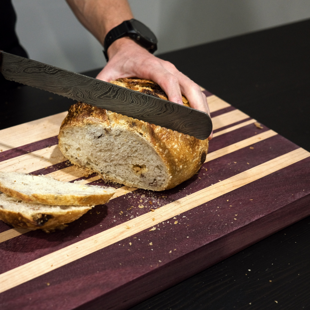 Cavallari Hand-Forged Damascus Steel 10" Serrated Bread Knife - Yellow/Black Handle