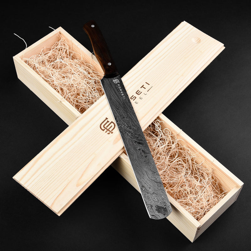 Meat Lover's Hand-Forged Damascus Steel Kitchen Set of 3 - Walnut