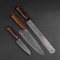 Meat Lover's Hand-Forged Damascus Steel Kitchen Set of 3 - Walnut