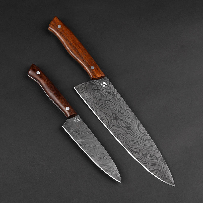 The Minimalist Hand-Forged Damascus Steel 2-Knife Kitchen Set