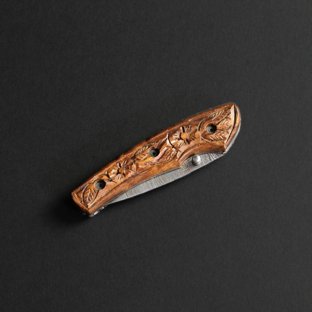 Barca Hand-Forged Damascus Steel Folding Knife - Tali Wood