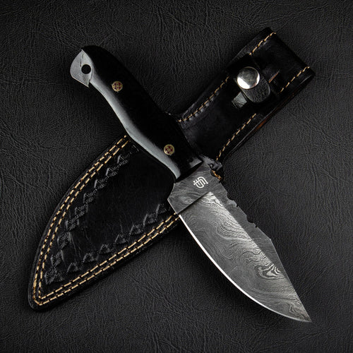 Becknell Hand-Forged Damascus Steel Hunting Knife - Black G10