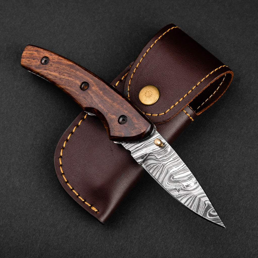 The Londoner Hand-Forged Damascus Steel Folding Knife - Tali Wood