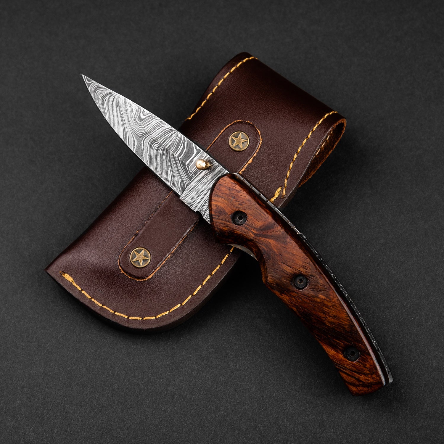 The Londoner Hand-Forged Damascus Steel Folding Knife - Tali Wood