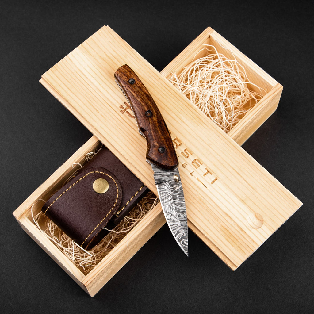 The Londoner Hand-Forged Damascus Steel Folding Knife - Tali Wood