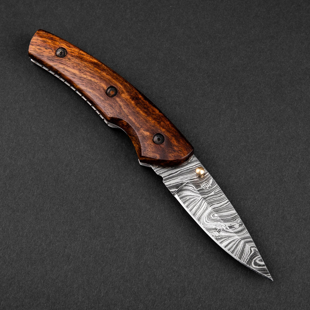 The Londoner Hand-Forged Damascus Steel Folding Knife - Tali Wood