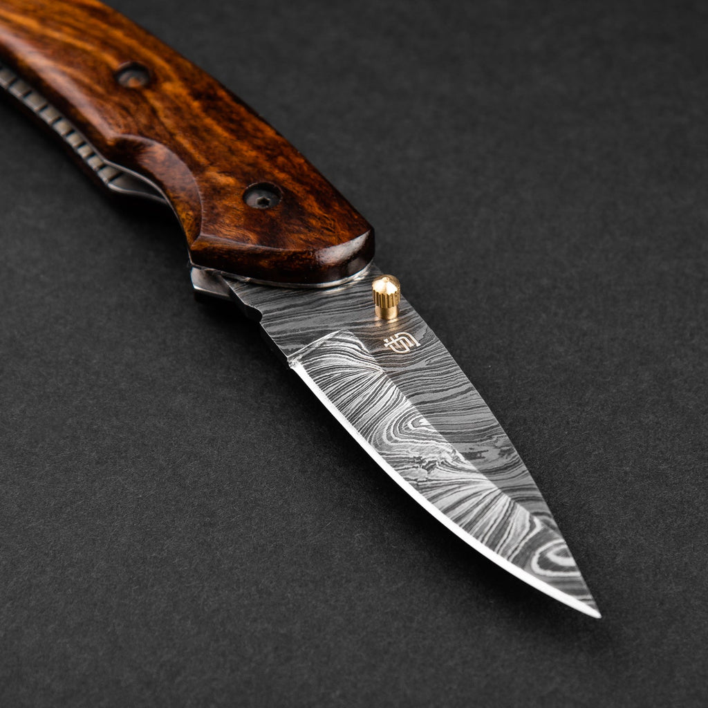 The Londoner Hand-Forged Damascus Steel Folding Knife - Tali Wood