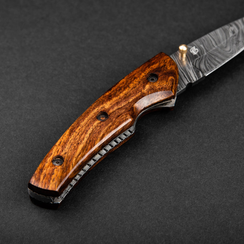 The Londoner Hand-Forged Damascus Steel Folding Knife - Tali Wood