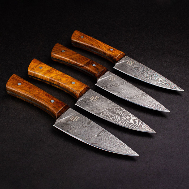 Cattleman Hand-Forged Damascus Steel Steak Knives - Set of 4