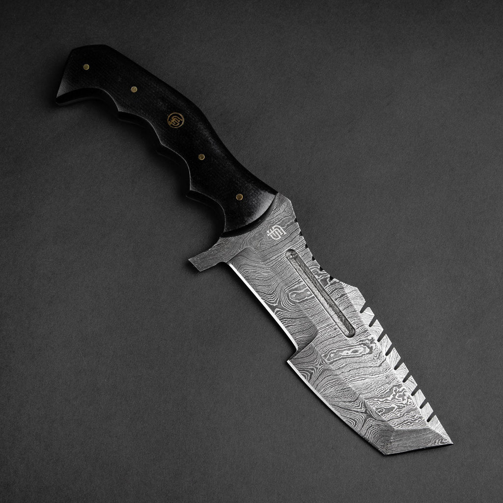 Kimura Hand-Forged Damascus Steel Warrior Tanto Knife - Black G10