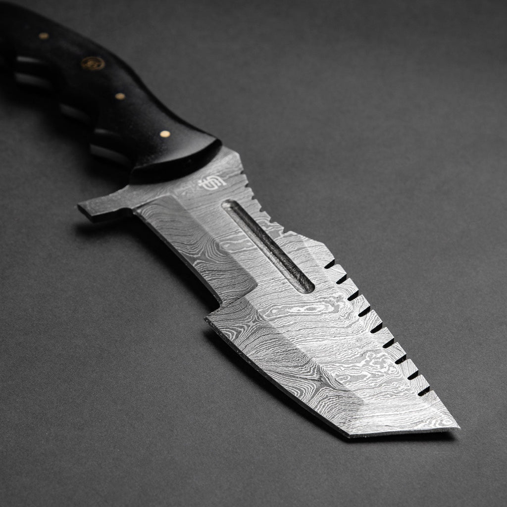 Kimura Hand-Forged Damascus Steel Warrior Tanto Knife - Black G10