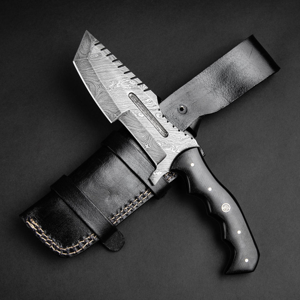 Kimura Hand-Forged Damascus Steel Warrior Tanto Knife - Black G10
