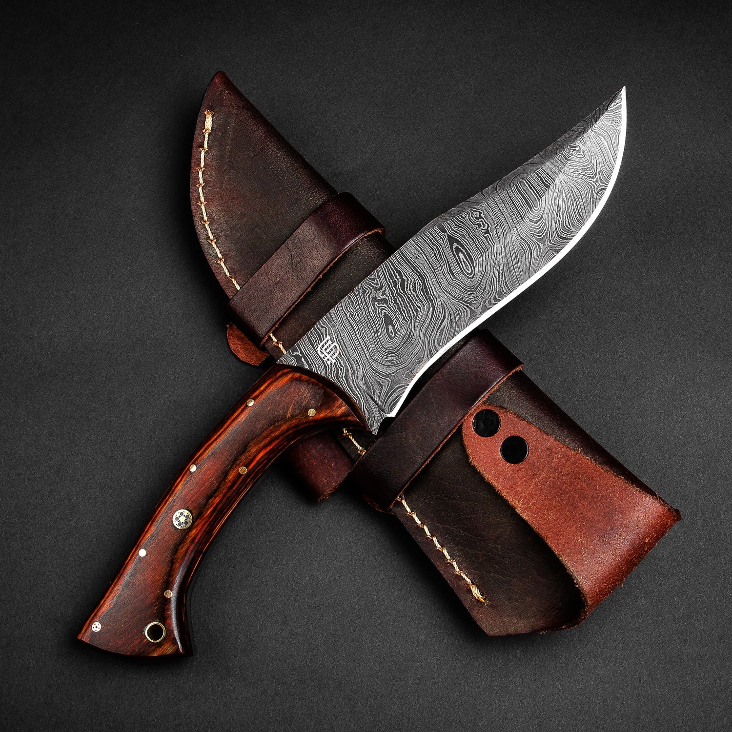 Scythian Hand-Forged Damascus Steel Hunting Knife - Pakkawood