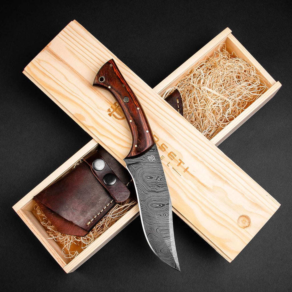 Scythian Hand-Forged Damascus Steel Hunting Knife - Pakkawood