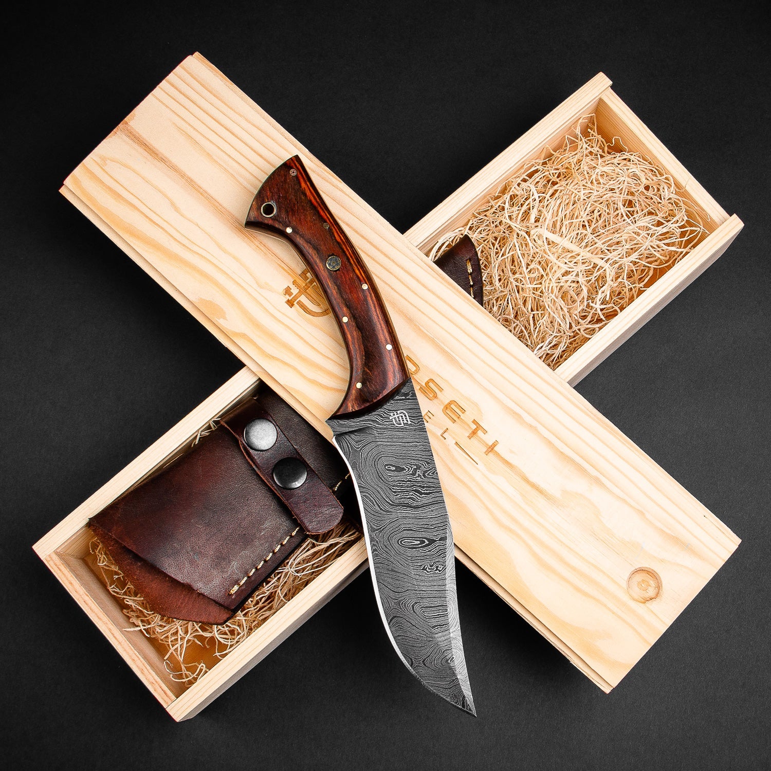 Scythian Hand-Forged Damascus Steel Hunting Knife - Pakkawood