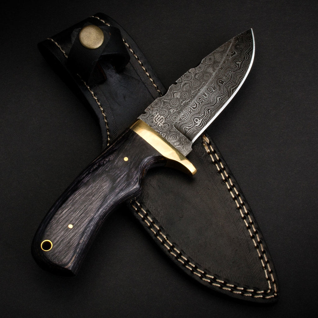 Jim Baker Hand-Forged Damascus Steel Skinner - Pakkawood and Brass