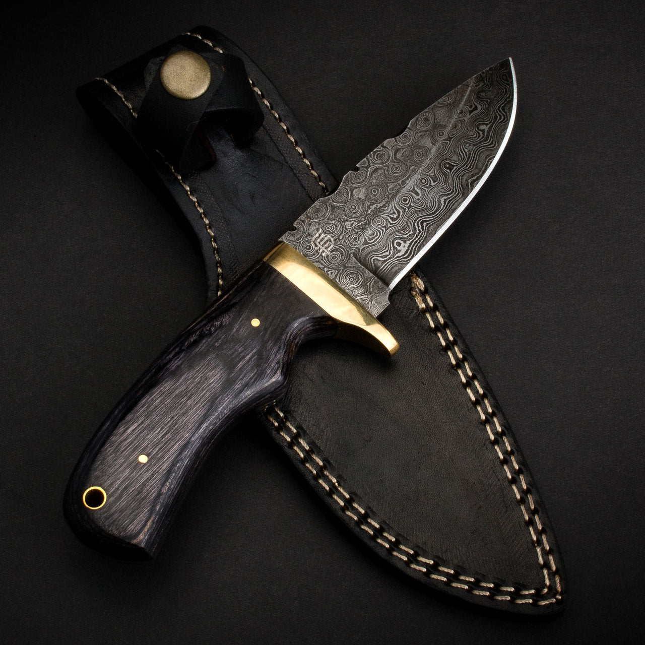 Jim Baker Hand-Forged Damascus Steel Skinner - Pakkawood and Brass
