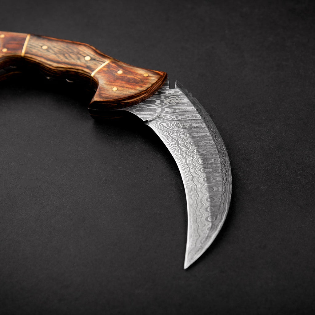 Tiger's Claw Hand-Forged Damascus Steel Karambit - Tali Wood
