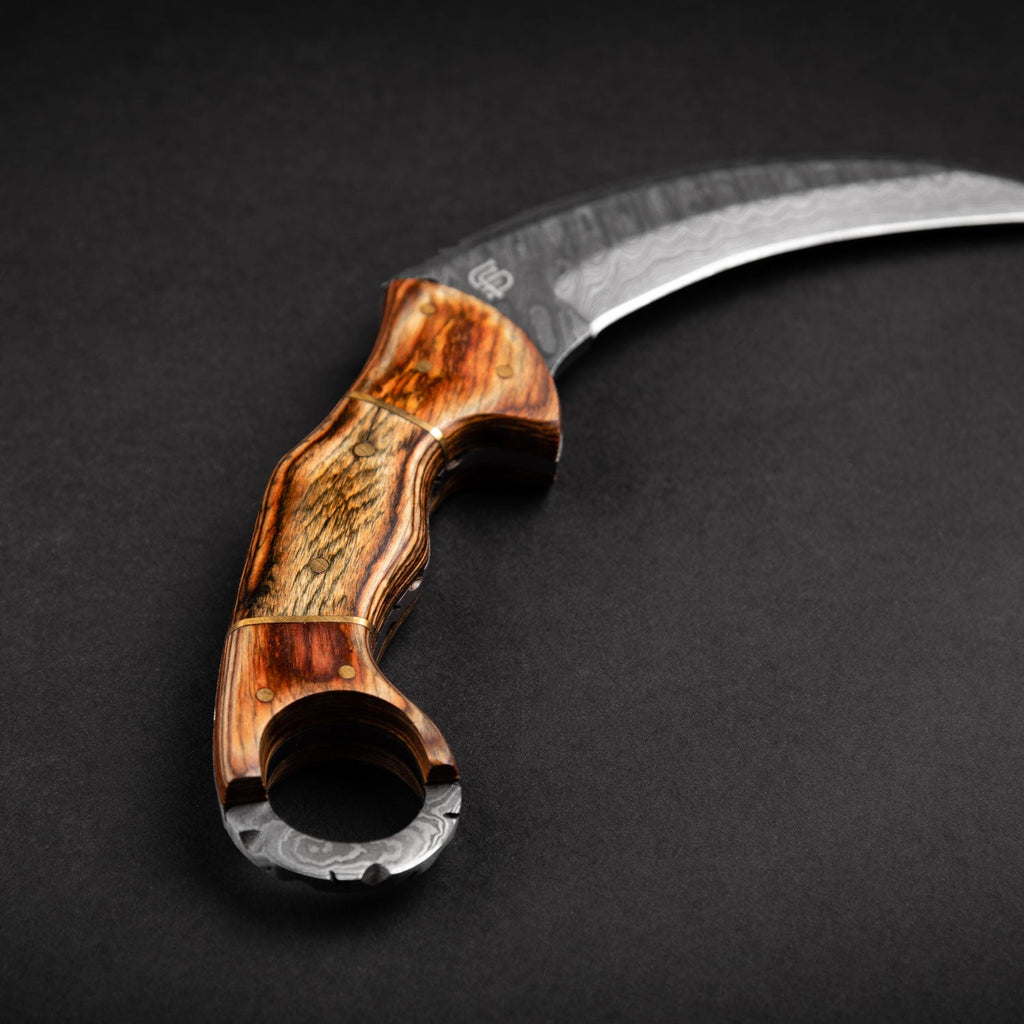 Tiger's Claw Hand-Forged Damascus Steel Karambit - Tali Wood