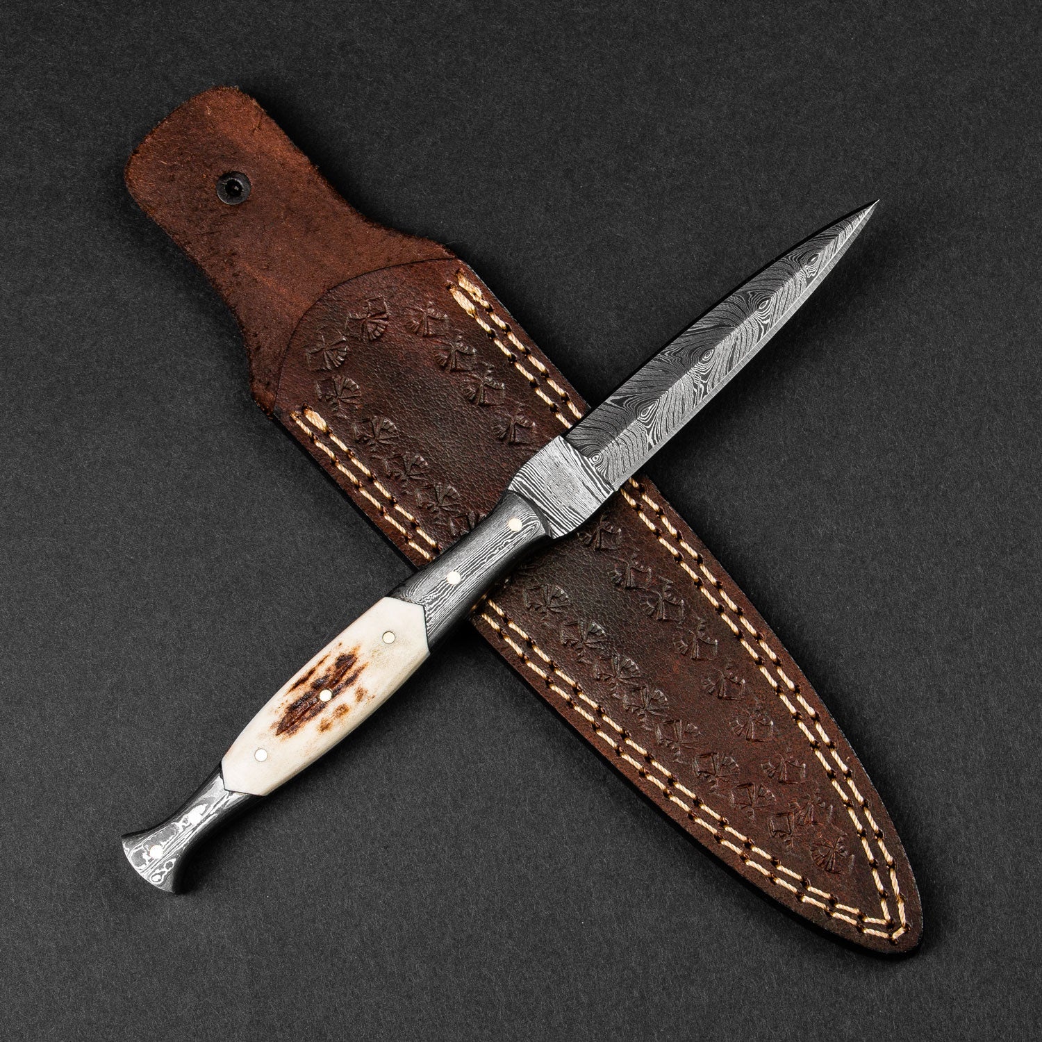 Morgan le Fay Hand-Forged Damascus Steel Dagger - Stag Antler