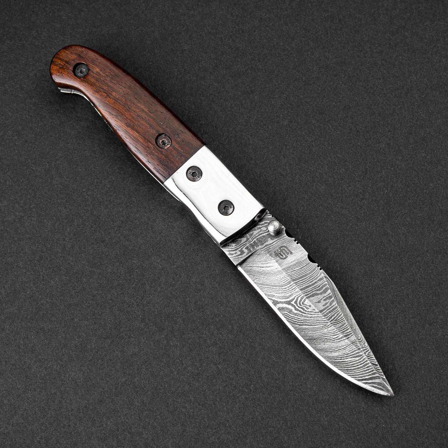JH Patterson Hand-Forged Damascus Steel Folding Knife - Tali Wood