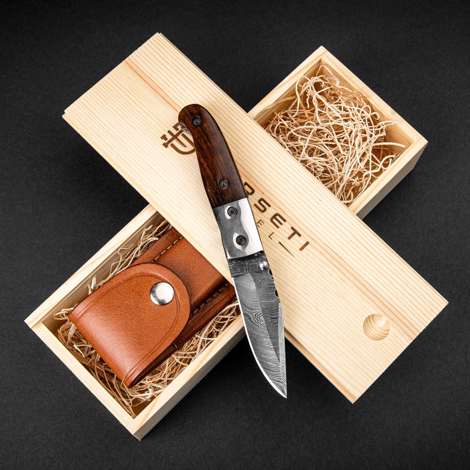 JH Patterson Hand-Forged Damascus Steel Folding Knife - Tali Wood