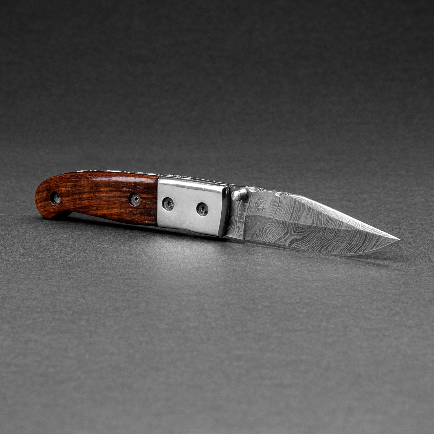 JH Patterson Hand-Forged Damascus Steel Folding Knife - Tali Wood