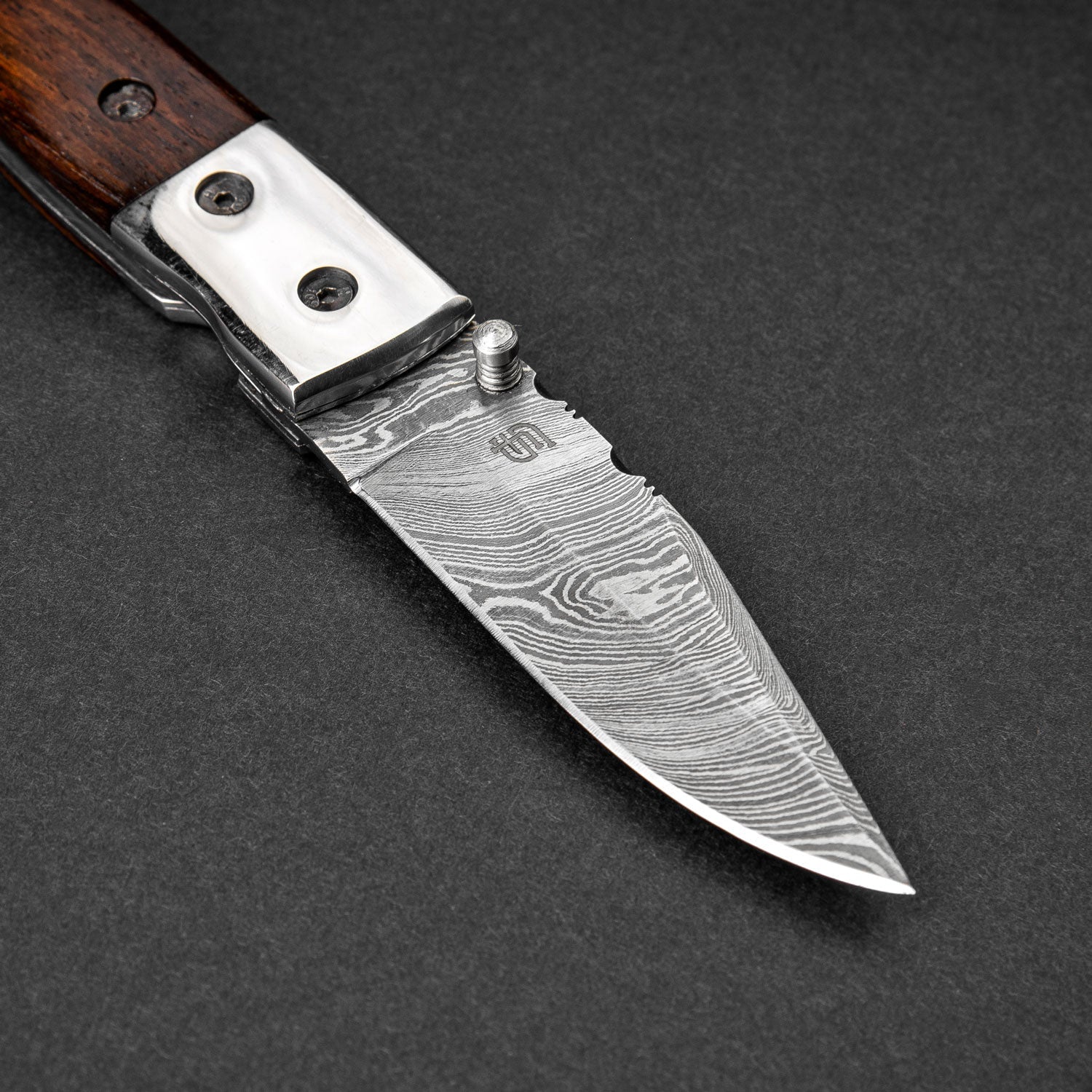 JH Patterson Hand-Forged Damascus Steel Folding Knife - Tali Wood