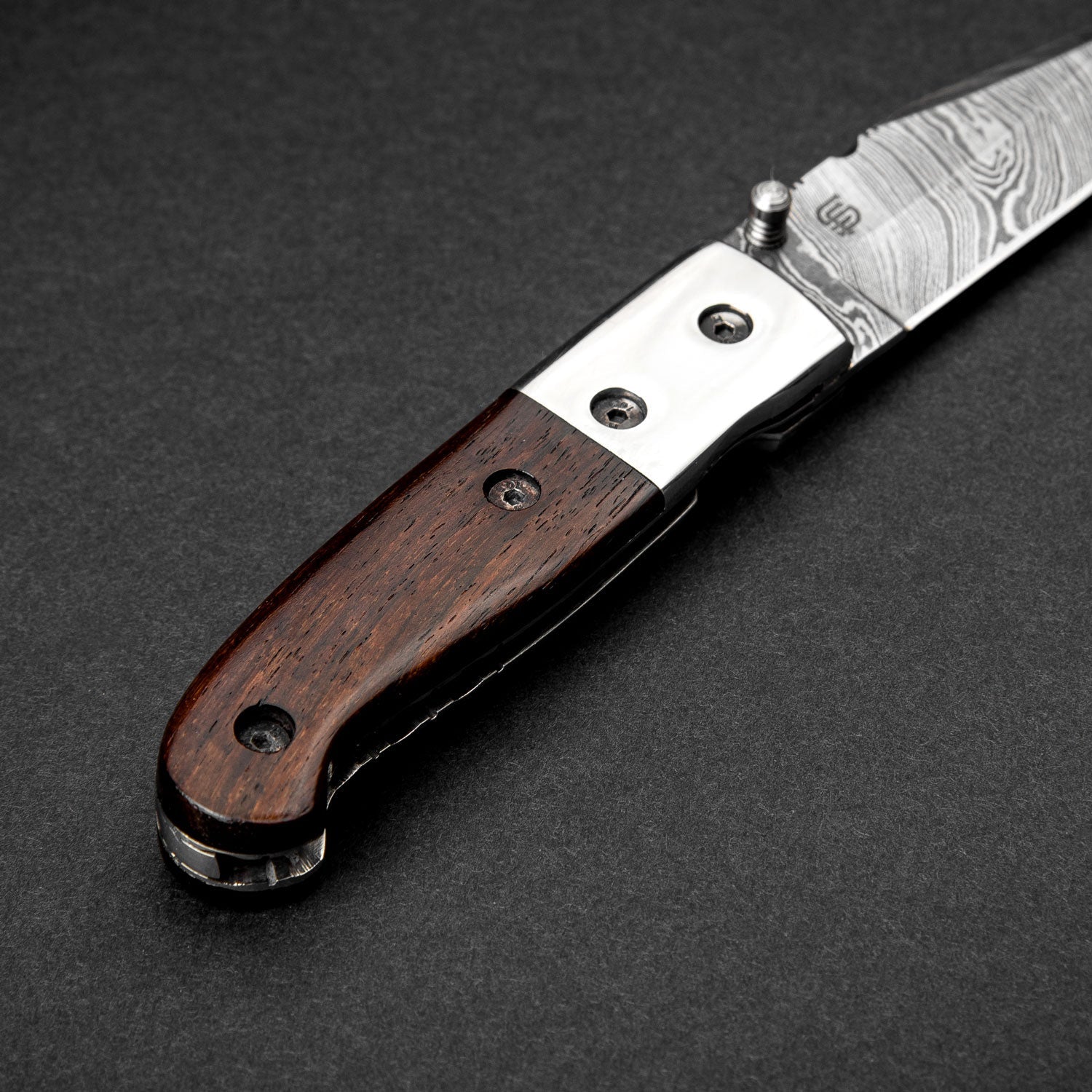 JH Patterson Hand-Forged Damascus Steel Folding Knife - Tali Wood