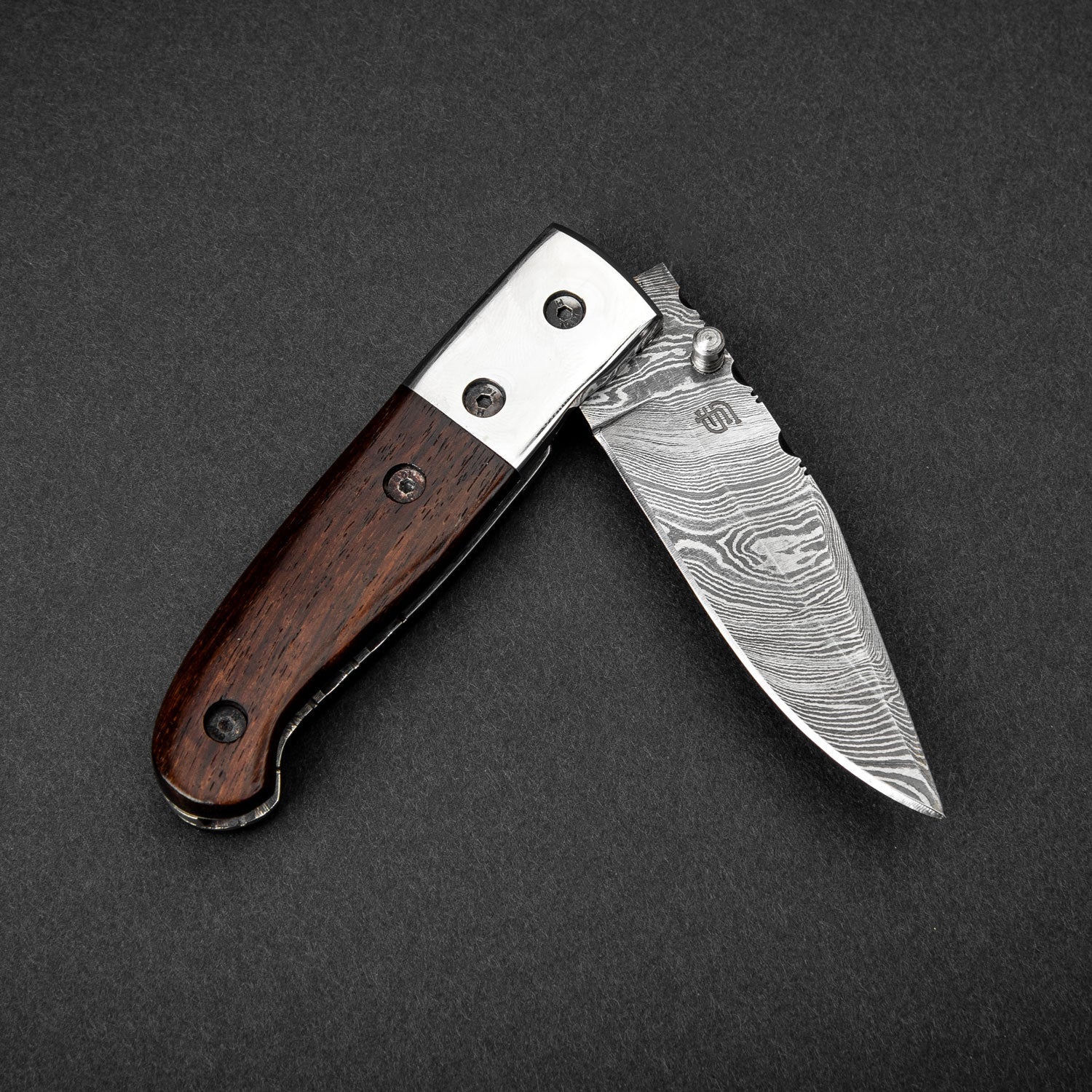 JH Patterson Hand-Forged Damascus Steel Folding Knife - Tali Wood
