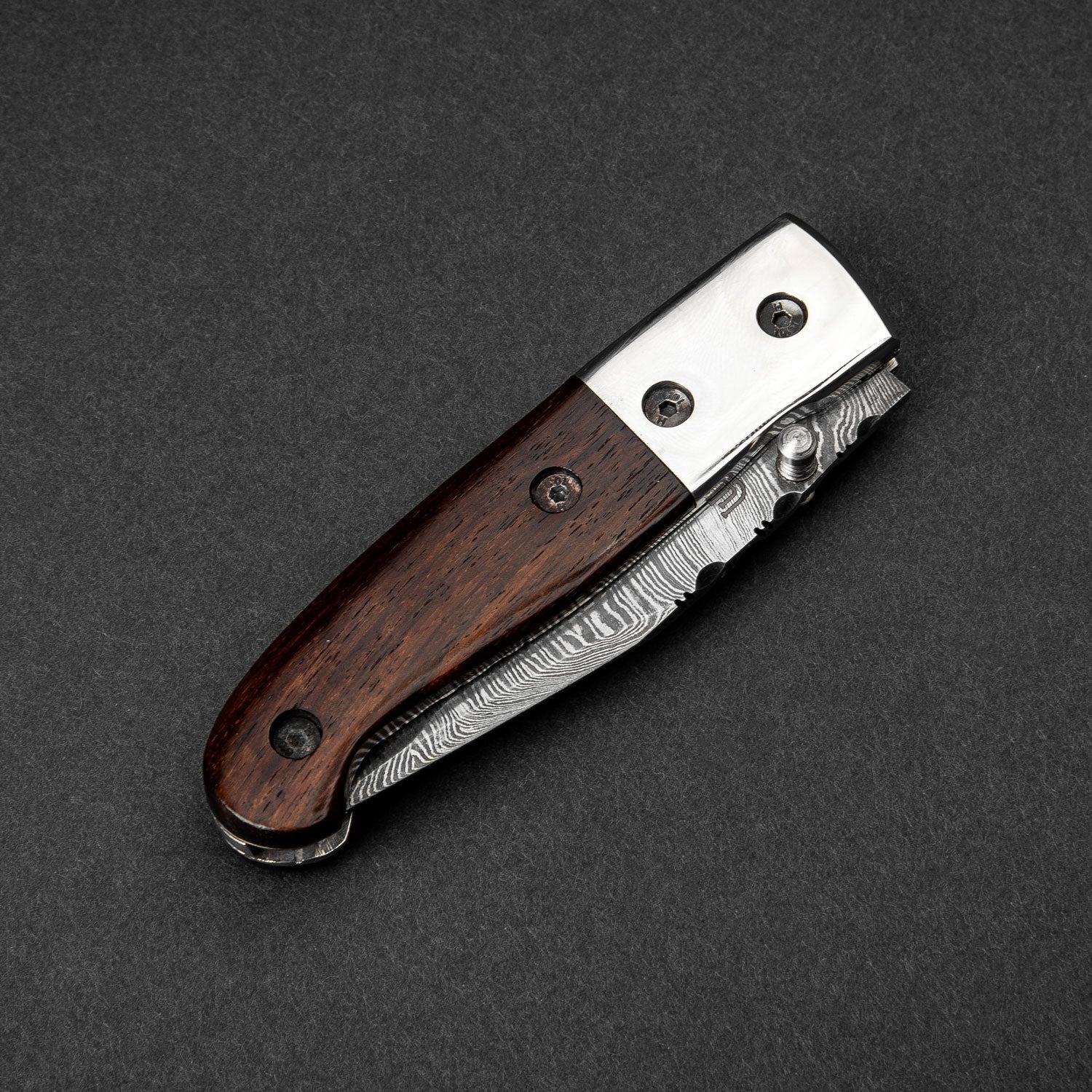 JH Patterson Hand-Forged Damascus Steel Folding Knife - Tali Wood