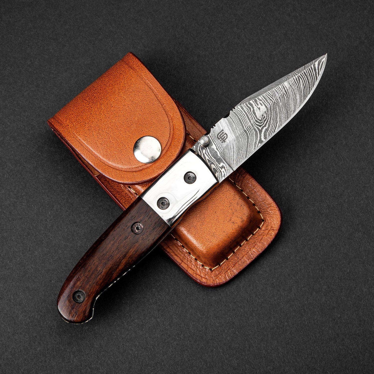 JH Patterson Hand-Forged Damascus Steel Folding Knife - Tali Wood