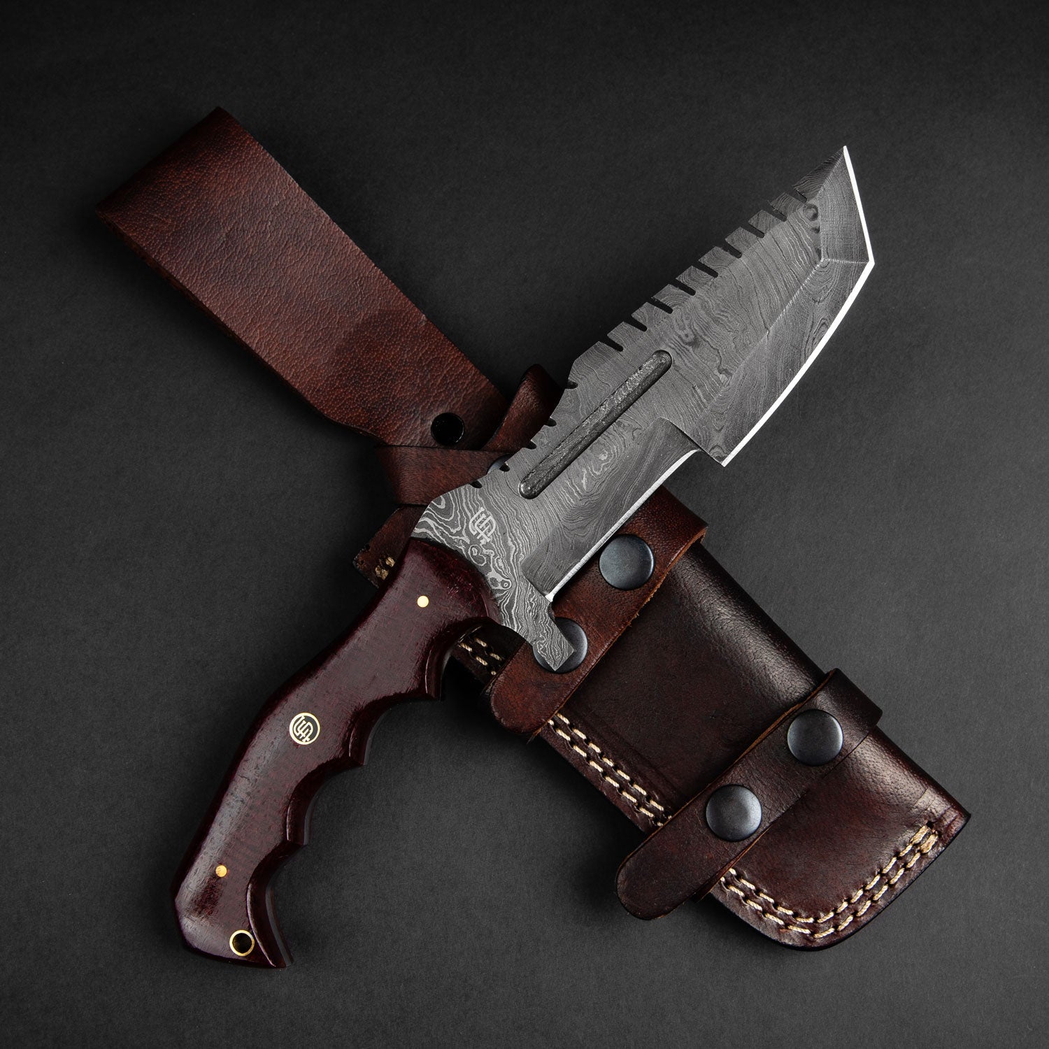 Kimura Hand-Forged Damascus Steel Warrior Tanto Knife - Red Micarta
