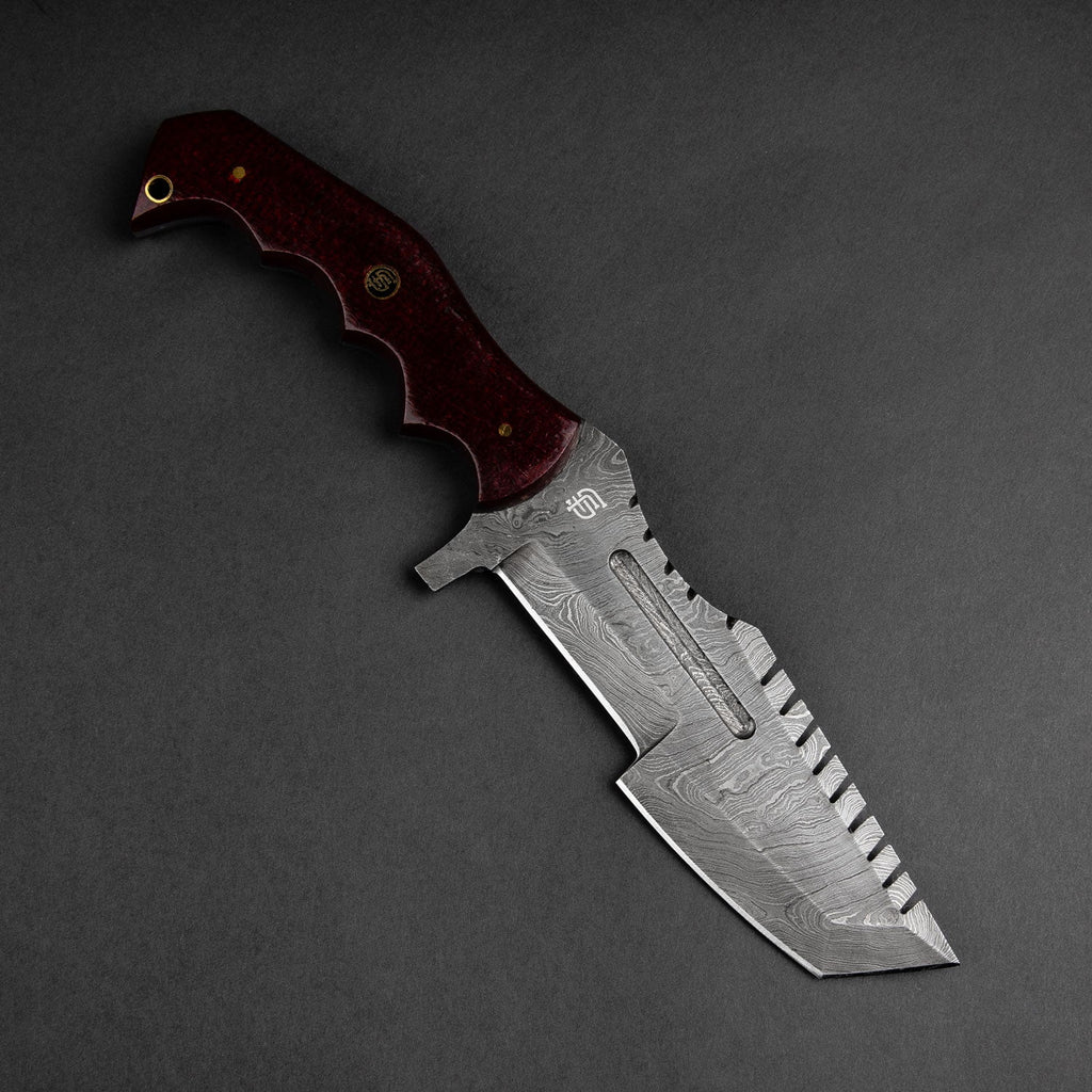 Kimura Hand-Forged Damascus Steel Warrior Tanto Knife - Red Micarta