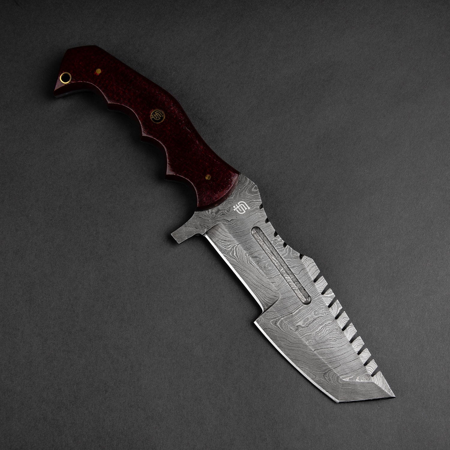 Kimura Hand-Forged Damascus Steel Warrior Tanto Knife - Red Micarta