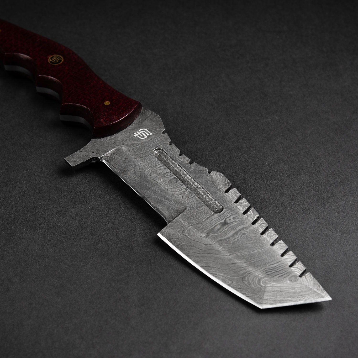 Kimura Hand-Forged Damascus Steel Warrior Tanto Knife - Red Micarta