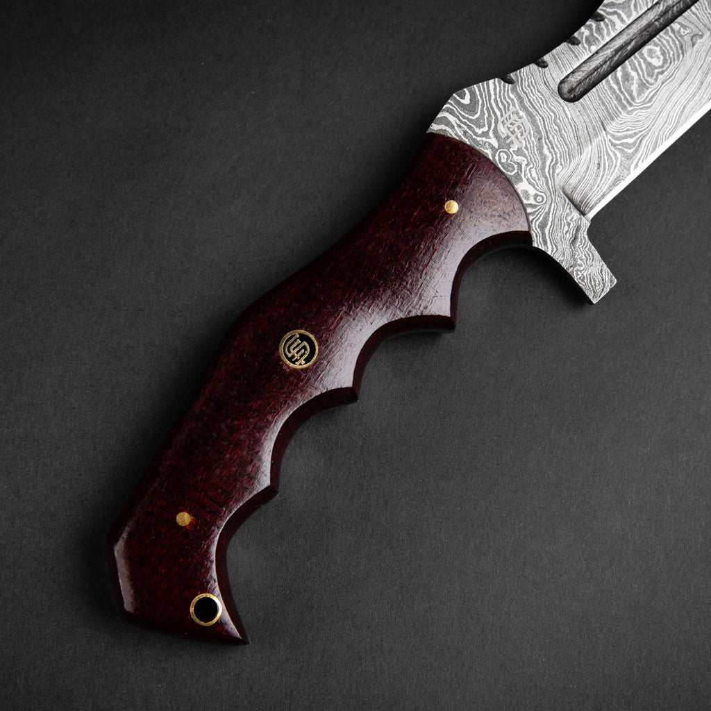 Kimura Hand-Forged Damascus Steel Warrior Tanto Knife - Red Micarta