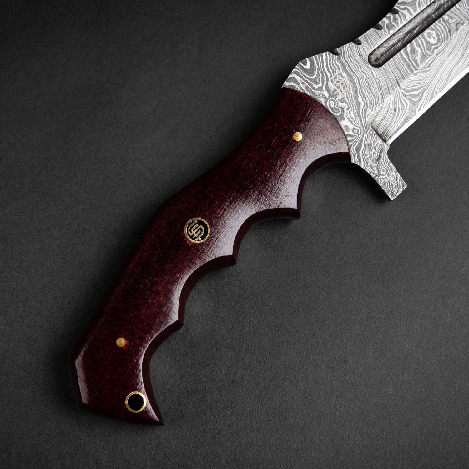 Kimura Hand-Forged Damascus Steel Warrior Tanto Knife - Red Micarta