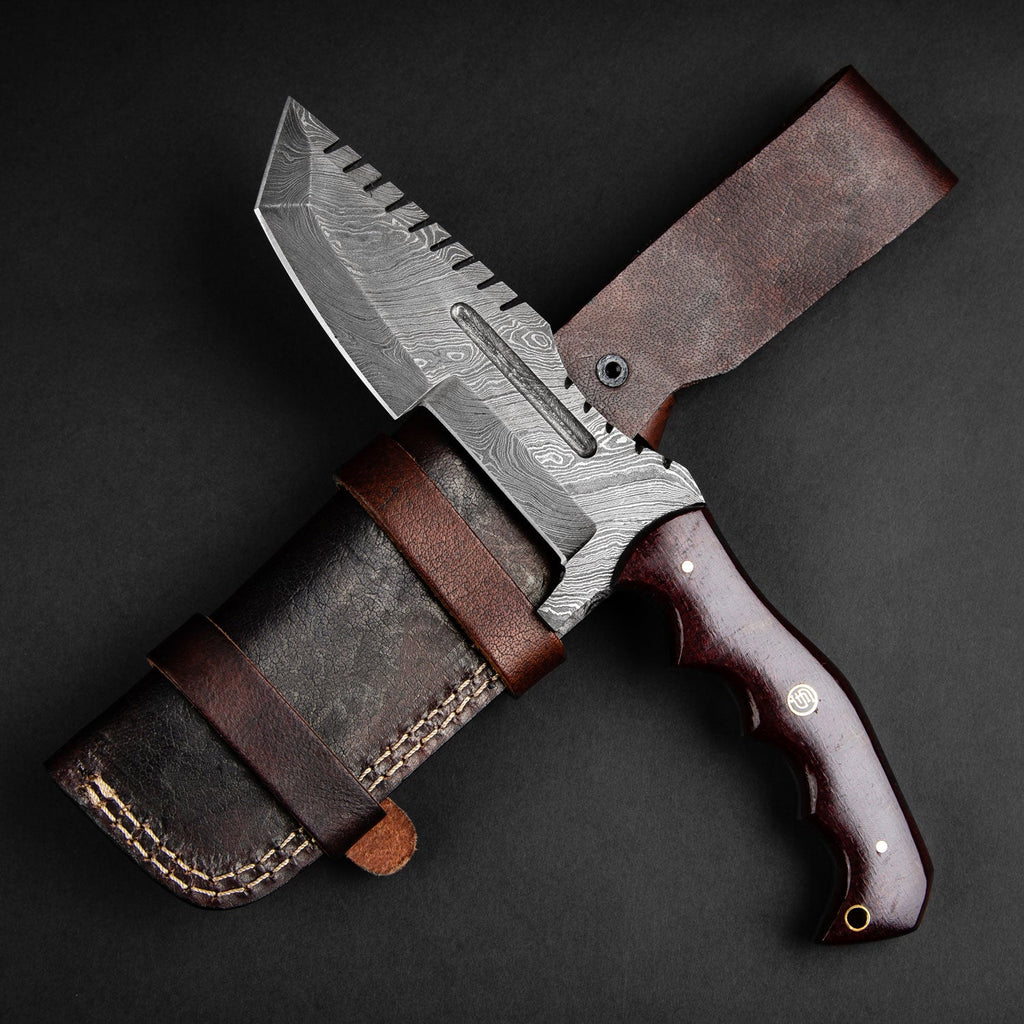 Kimura Hand-Forged Damascus Steel Warrior Tanto Knife - Red Micarta