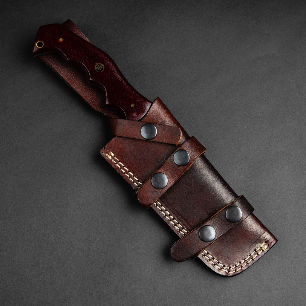Kimura Hand-Forged Damascus Steel Warrior Tanto Knife - Red Micarta
