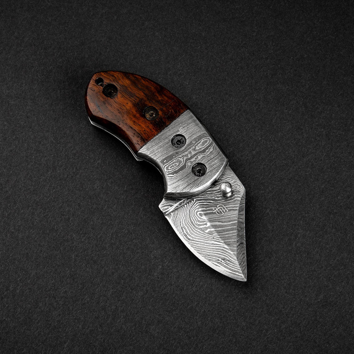 Lightoller Hand-Forged Damascus Steel EDC Folding Knife - Rosewood