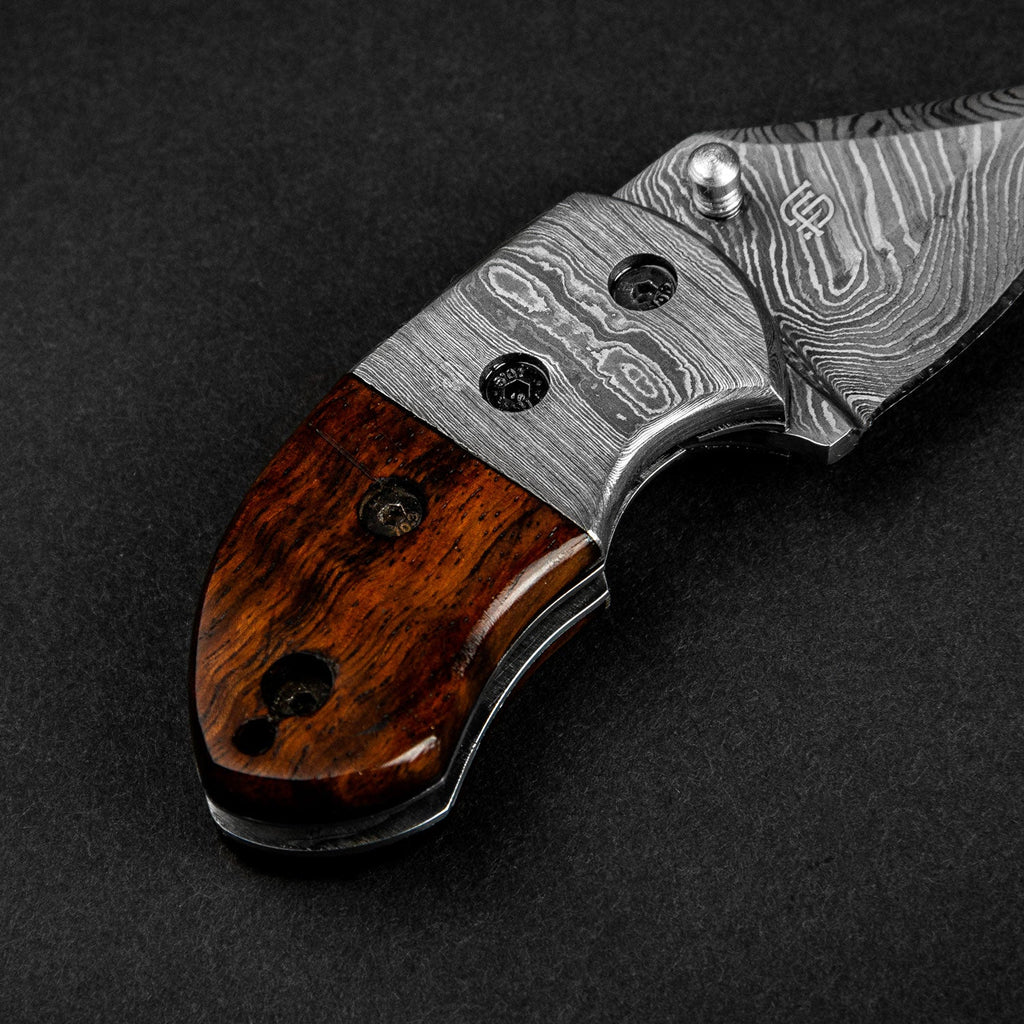 Lightoller Hand-Forged Damascus Steel EDC Folding Knife - Rosewood
