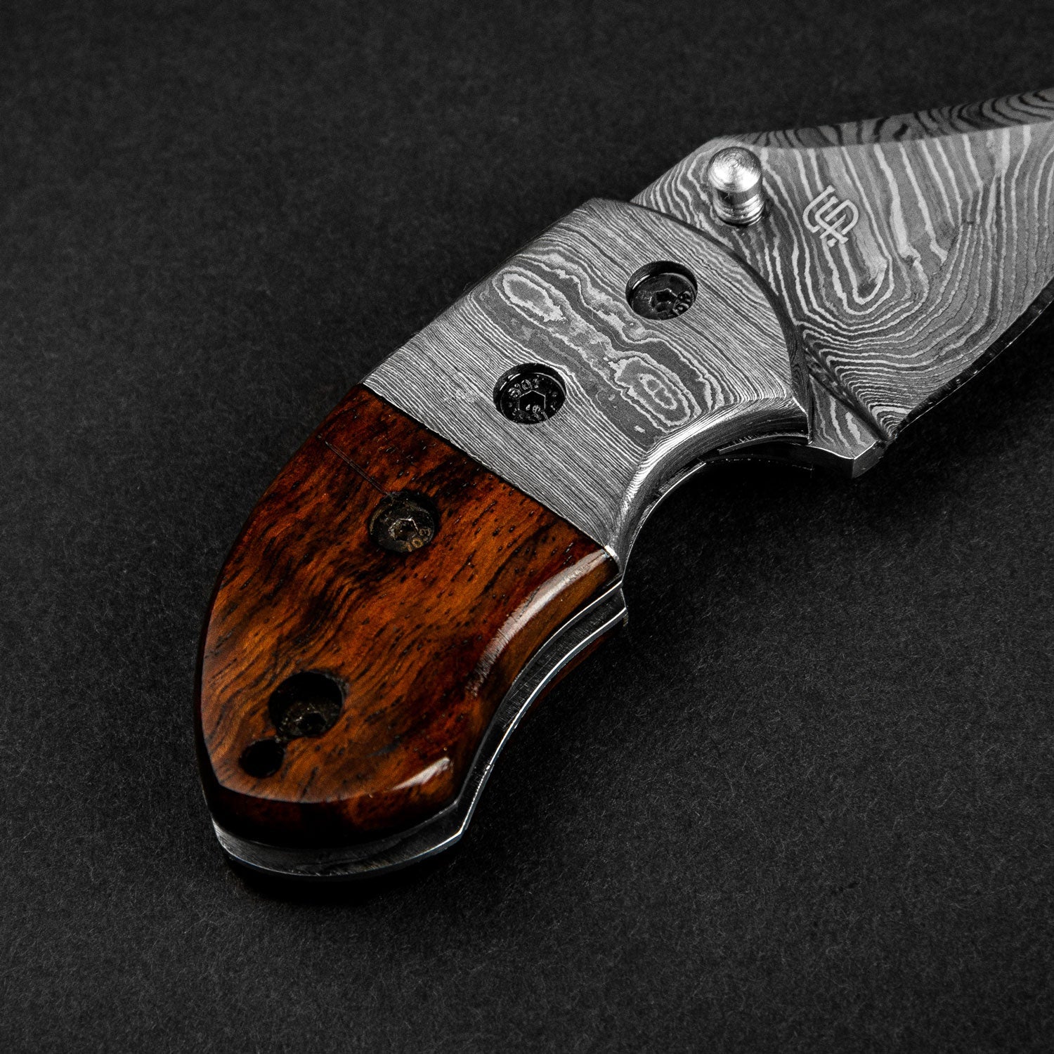 Lightoller Hand-Forged Damascus Steel EDC Folding Knife - Rosewood